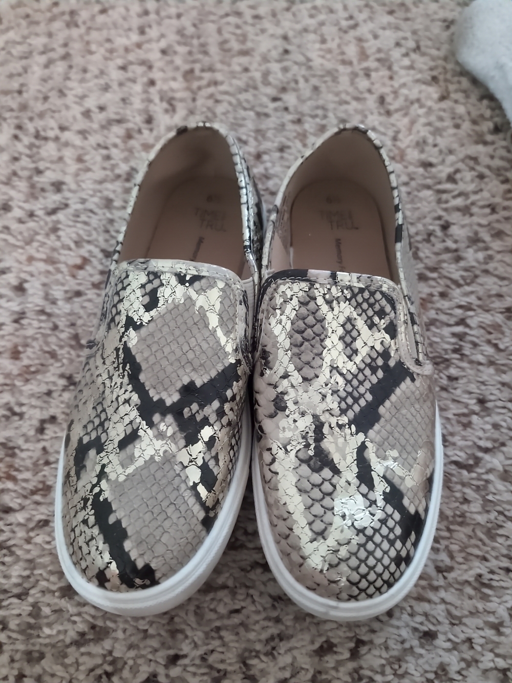 Time and Tru Cream and Black Snake-Print Slip-On Sneakers